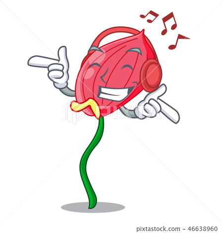 Listening music anthurium flower pink in cartoon garden 46638960