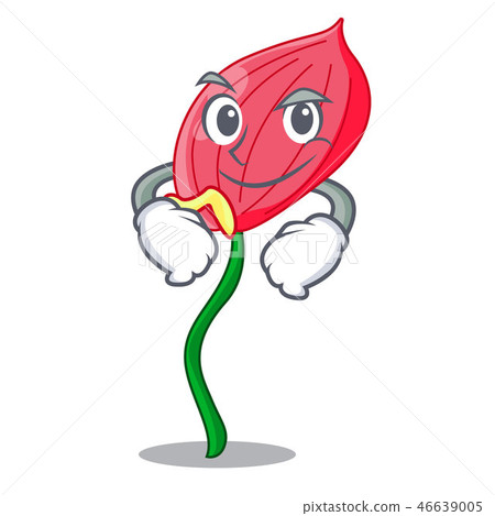 Smirking pink anthurium flower isolated on mascot 46639005