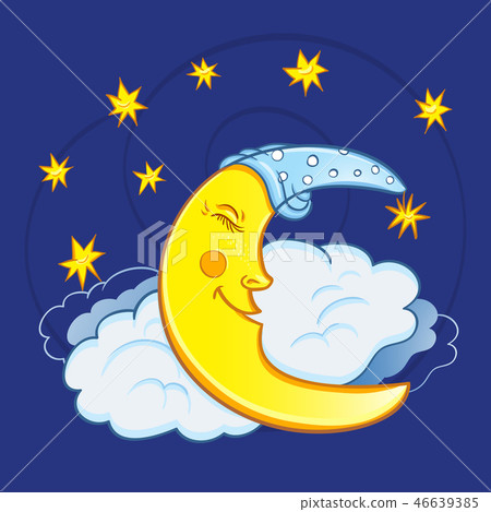 Moon sleeping on a cloud with stars 46639385