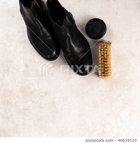 leather ankle boots, shoe polish cream, brush 46639520