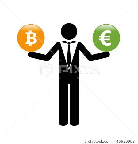 businessman with bitcoin and euro buttons pictogram businessman with bitcoin and euro buttons pictogram 46639998