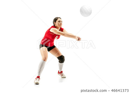 Female professional volleyball player isolated on white Female professional volleyball player isolated on white 46641373