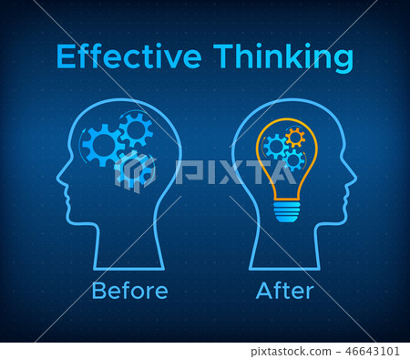 Gear brain and head lamp creative thinking concept Gear brain and head lamp creative thinking concept 46643101