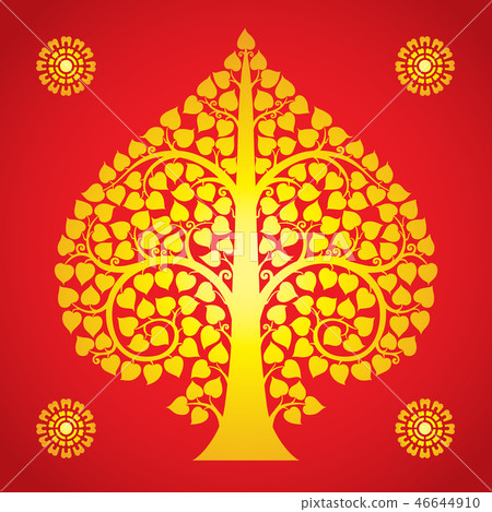 Thai Art Bodhi Tree on Red Background Thai Art Bodhi Tree on Red Background 46644910