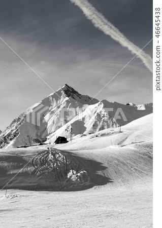 Black and white view on snowy ski slope Black and white view on snowy ski slope 46645438