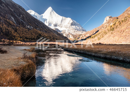 Sacred snow mountain Yangmaiyong reflection Sacred snow mountain Yangmaiyong reflection 46645715