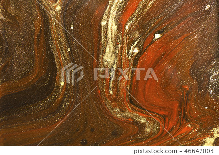Gold marbling texture design. Red and golden marble pattern. Fluid art. Gold marbling texture design. Red and golden marble pattern. Fluid art. 46647003