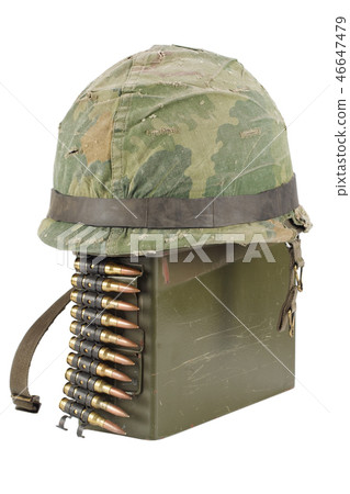 Green Ammo Box with ammunition belt and helmet 46647479