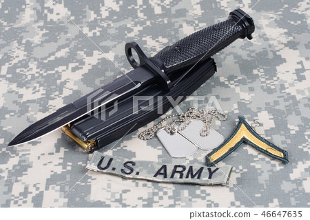 Ammunition on camouflage US Army uniform 46647635