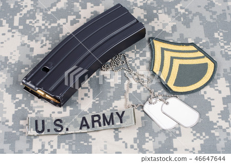 Ammunition on camouflage US Army uniform 46647644