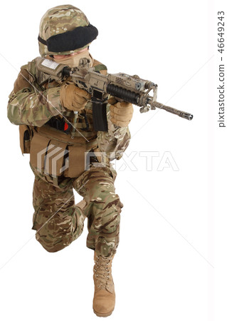 soldier with assault rifle on white background 46649243