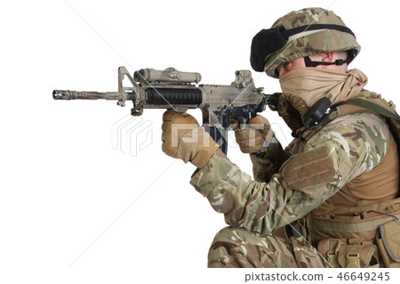 soldier with assault rifle on white background 46649245