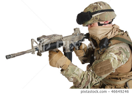 soldier with assault rifle on white background 46649246