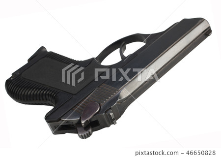 handgun with ammunition on the wooden table 46650828