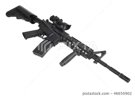 M4 Carbine with ACOG optic and a foregrip isolated 46650902