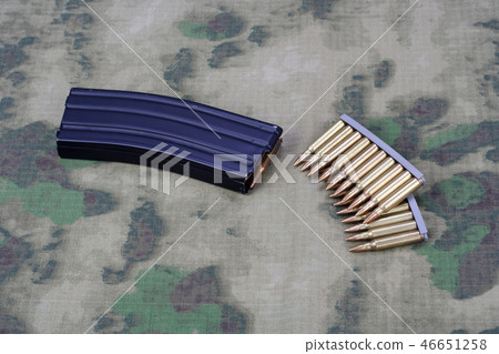 Ammunition with magazine on camoflage background 46651258