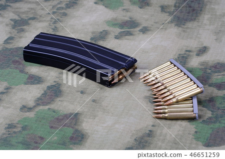 Ammunition with magazine on camoflage background 46651259