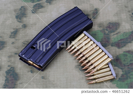 Ammunition with magazine on camoflage background 46651262