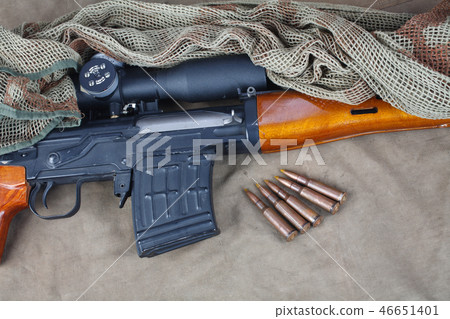 SVD sniper rifle on khaki canvas background 46651401
