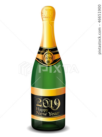 Bottle of champagne with text New Year 2019 - Stock Illustration ...