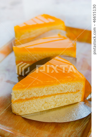 Butter cake with orange topping, homemade cake. Butter cake with orange topping, homemade cake. 46655130