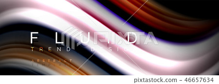 Bright colorful liquid fluid lines on black, modern abstract background 46657634