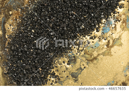 Gold marbling texture design. Black and golden marble pattern. Fluid art. 46657635