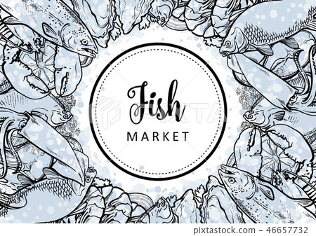 vector sketch underwater animal sea food pattern 46657732