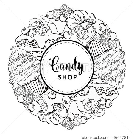 Vector sweets shop logo with cupcake biscuits 46657814