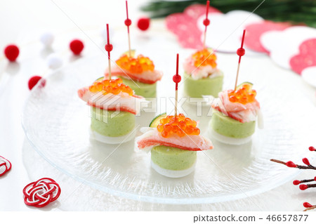 Avocado mousse and kamaboko pinchos 46657877