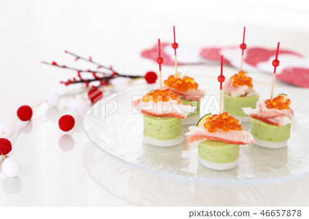 Avocado mousse and kamaboko pinchos 46657878