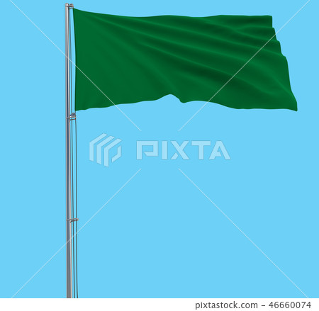 Isolate green flag on a flagpole fluttering 46660074