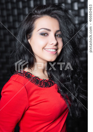 Joyful woman in red dress. Joyful woman in red dress. 46660463