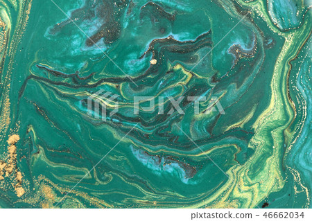 Gold marbling texture design. Green and golden marble pattern. Fluid art. 46662034