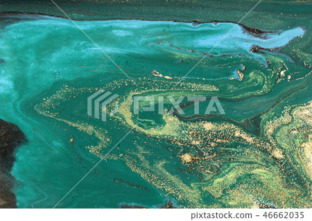 Gold marbling texture design. Green and golden marble pattern. Fluid art. Gold marbling texture design. Green and golden marble pattern. Fluid art. 46662035