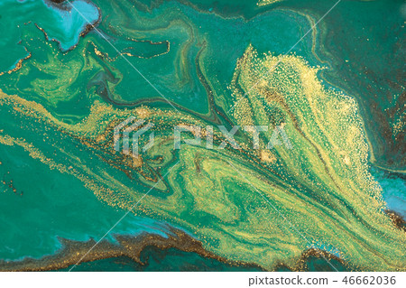 Gold marbling texture design. Green and golden marble pattern. Fluid art. Gold marbling texture design. Green and golden marble pattern. Fluid art. 46662036