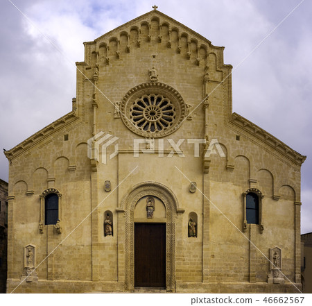 Cathedral of Matera under blue sky. Matera Cathedral of Matera under blue sky. Matera 46662567
