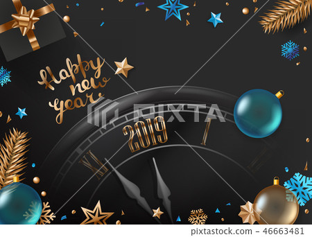 Happy new 2019 year. Christmas box, fir branches Happy new 2019 year. Christmas box, fir branches 46663481