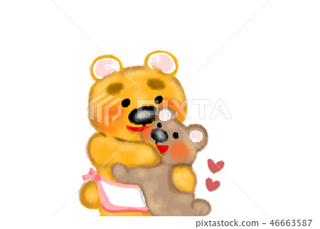 A hand-drawn illustration of a bear parent and child hugging with each other. 46663587
