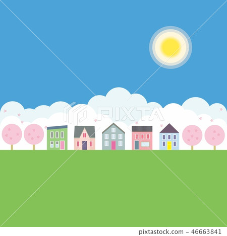 Spring landscape cherry tree - Stock Illustration [46663841] - PIXTA