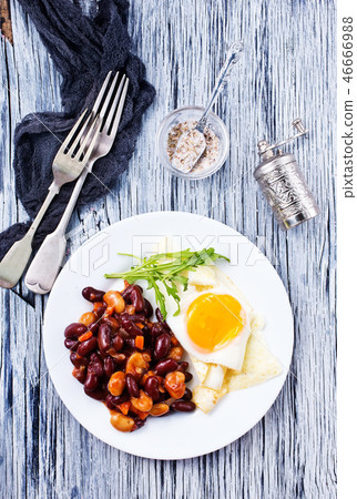 fried bean with fried eggs fried bean with fried eggs 46666988