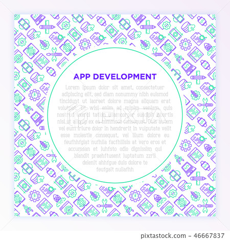 App development concept with thin line icons - Stock Illustration ...