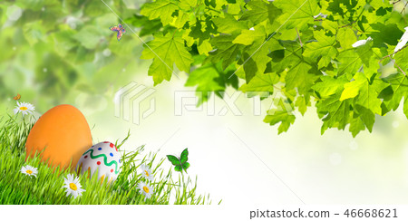 Easter Card with Eggs and Flowers Easter Card with Eggs and Flowers 46668621