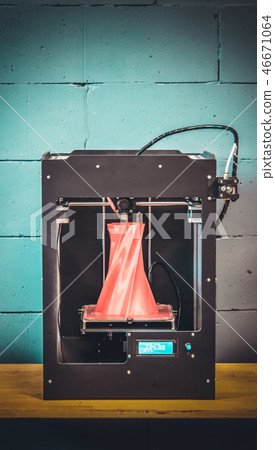 3D printer working close up. Automatic three dimensional 3d prin 3D printer working close up. Automatic three dimensional 3d prin 46671064