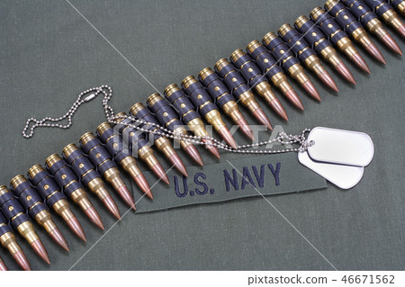 ammunition belt and dog tags on US NAVY uniform ammunition belt and dog tags on US NAVY uniform 46671562