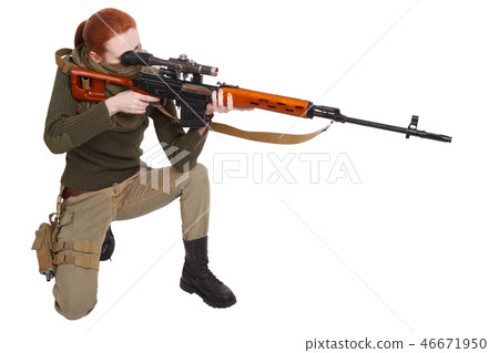 woman sniper with SVD sniper rifle woman sniper with SVD sniper rifle 46671950