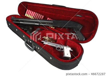 weapons with cartridges in violin case 46672287