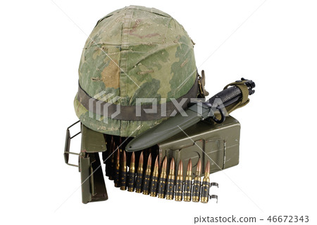 Ammo Box with ammunition belt, bayonet and helmet 46672343