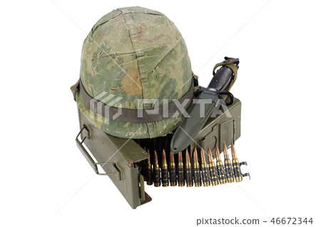 Ammo Box with ammunition belt, bayonet and helmet 46672344