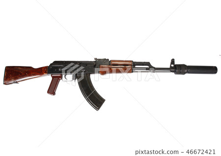 AK 47 rifle with sound suppressor - silencer AK 47 rifle with sound suppressor - silencer 46672421